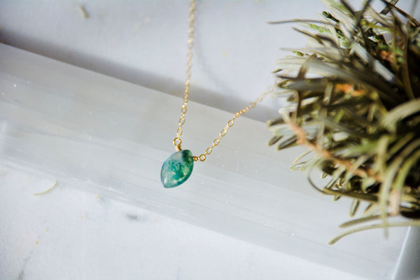 Moss Agate Teardrop Necklace - Wild Soul Gems